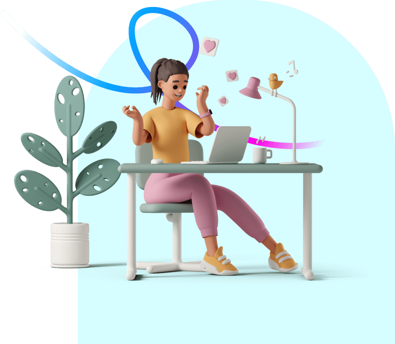 Illustration of a developer working at a desk, representing custom software development and AI automation